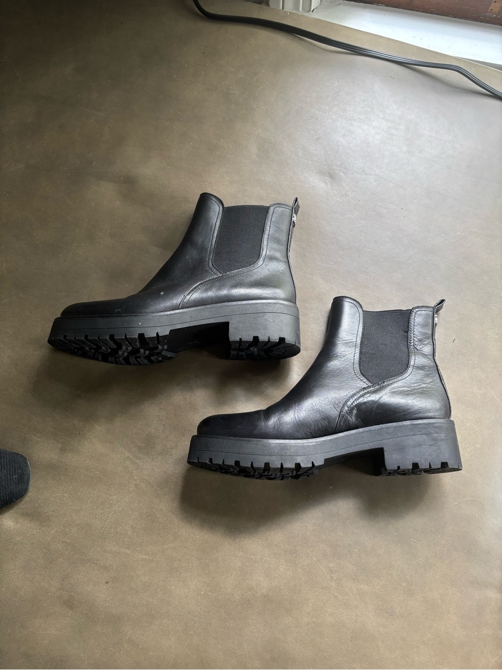 Sam Edelman Black Leather Chelsea Lug Boots